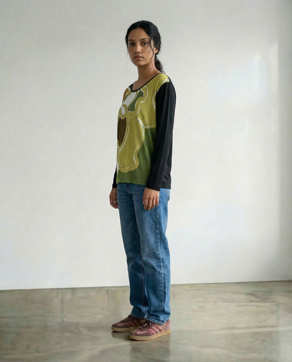 Detalle de estampado exclusivo Ana Basanta diseño textil uruguayo
